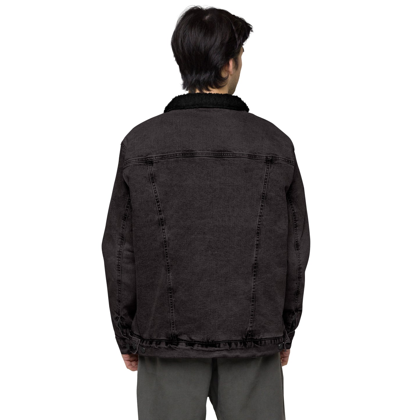 Hello My Name Is Embroidered Denim Sherpa Jacket